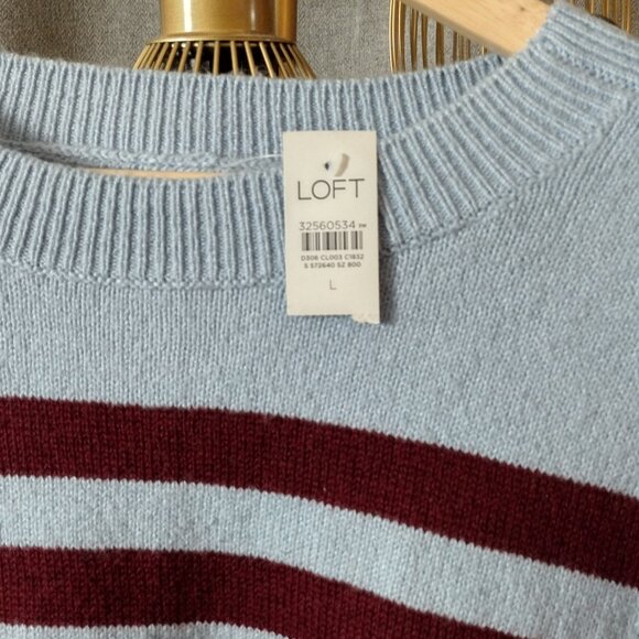 LOFT light blue and burgundy/dark red striped pullover sweater Large  NWT - Picture 5 of 10